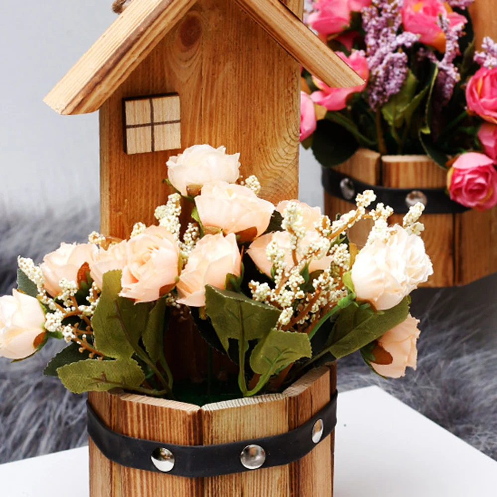 Подвесной деревянный дом в горшке искусственный цветок деревянное украшение для