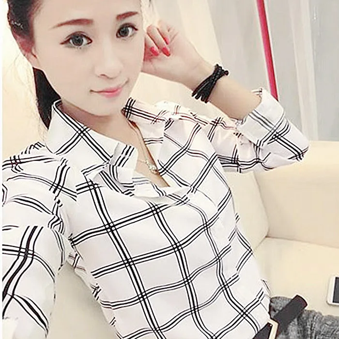 

Women's wear 2021 spring and summer new printed Plaid Shirt Long Sleeve student dress Han Fan slim versatile shirt