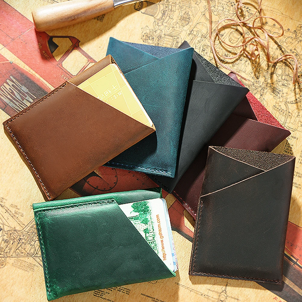

Moterm Handmade Credit Card Holder Genuine Crazy Horse Leather Mini Coin Purses Card holders Vintage design Free shipping