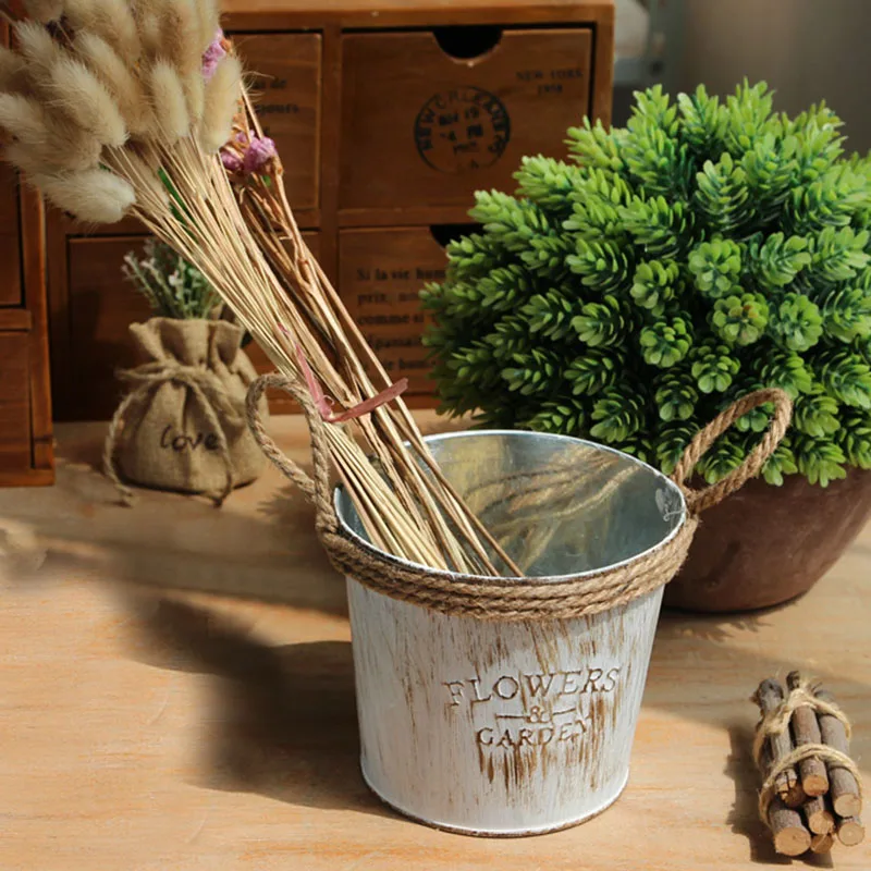 Цветочные горшки в пасторальном стиле Оловянное цветочное ведро украшение