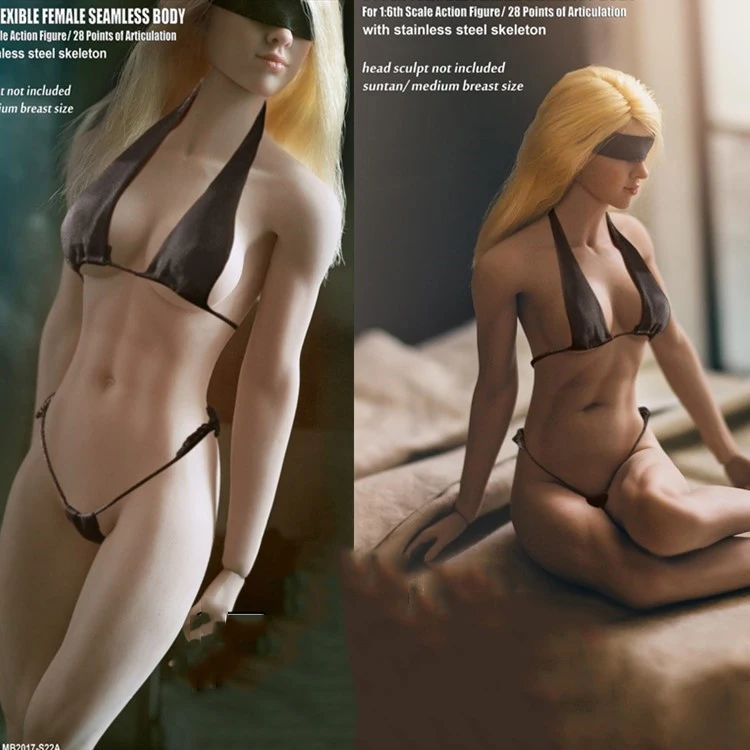 

1/6 Super Flexible Sexy Seamless Middle Bust Female Body Metal Skeleton Detachable Foot Model S22A/S23B Skins for 1:6 Head Doll