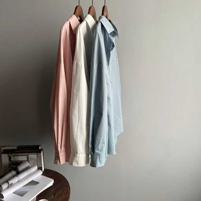 

2020 Boyfriend Style Women White With Pocket Oversized Womens Tops And Blouses Cotton Pink Shirt Blusas Roupa Feminina