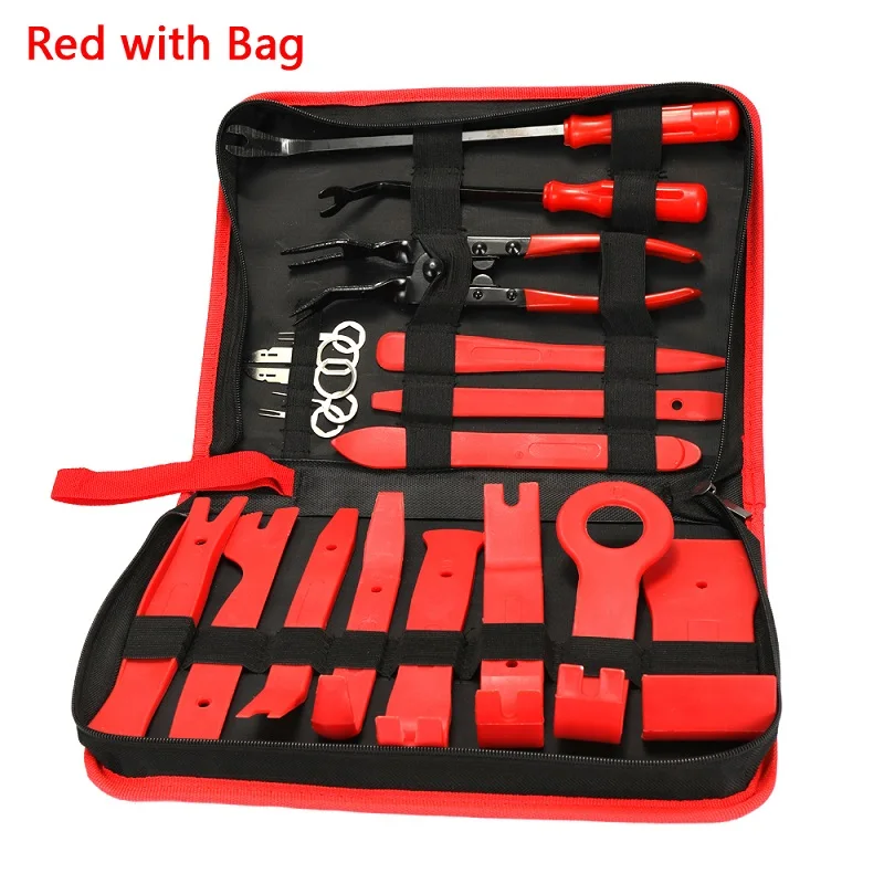 Red with Bag 19 шт./компл. автомобильный аудио радио набор инструментов для ремонта межкомнатных дверей Панель Даш Аудио Удаление поднимающий иструмент ремонт ручные инструменты набор - Название цвета: Red with Bag