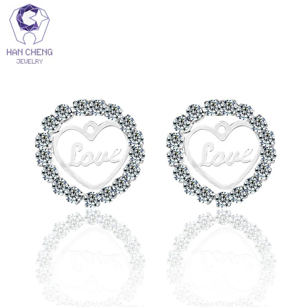 HanCheng New Fashion Love Circle Heart Silver Plated Nail Gem Stone Rhinestone Stud Earrings For Women Jewelry brincos bijoux | Украшения и