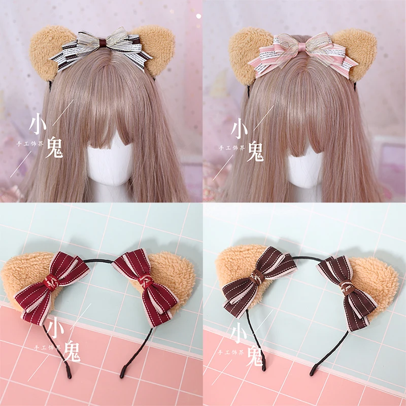 

Повязка на голову Kawaii С медвежьими ушками KC головной убор милая Лолита женский косплей в японском ретро стиле милый бант аксессуары для вол...