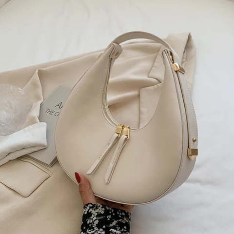 Модная современная сумка в форме полумесяца для женщин, женская однотонная сумка под подмышку, дизайнерская дамская сумочка, кошелек