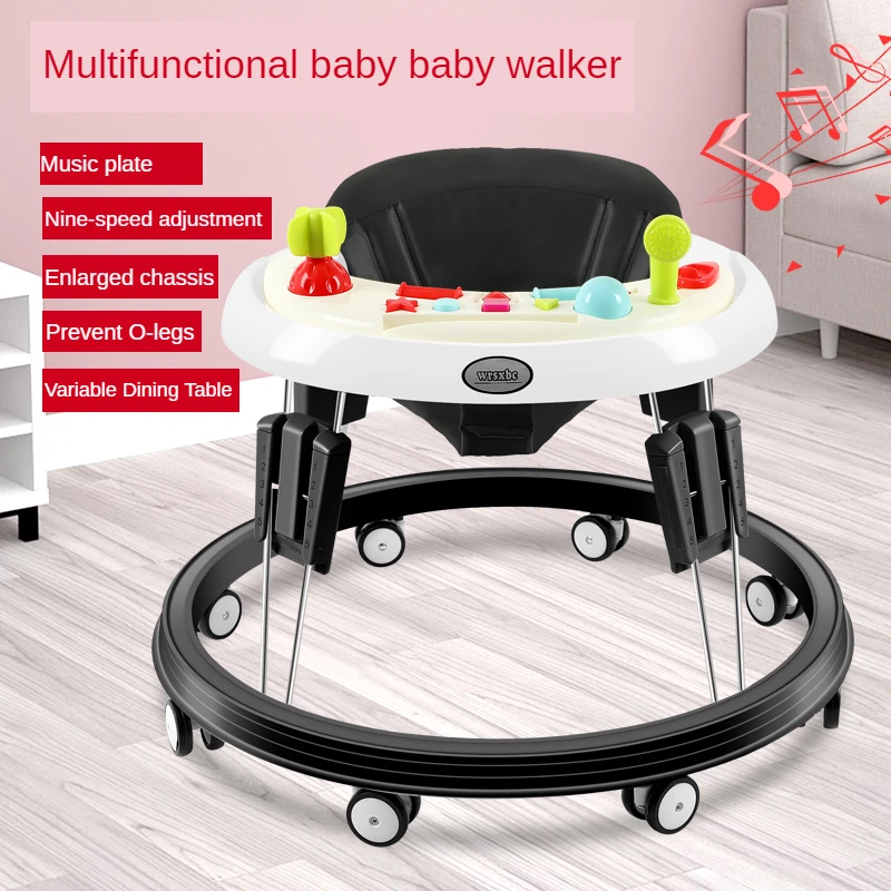 Baby Walker Multifunctional Seat Car Foldable Anti-rollover Adjustable Height with Music 6-36 Months Baby 8-wheel Walker