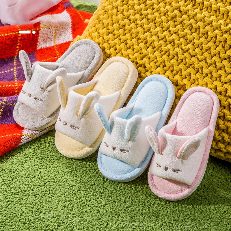 Тапочки детские льняные мягкая нескользящая подошва Симпатичные домашние тапки