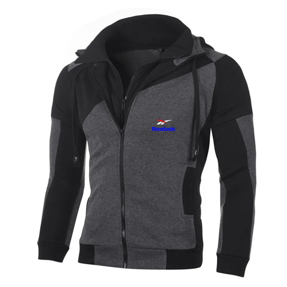 

2021 spring and autumn new men's long-sleeved tide brand printed slim sports hoodie pocket double zipper shirt Harajuku hoodie