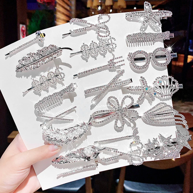 

5 PCs/Set Rhinestone Bangs Clip Women Hairpin Lovely Star Flower Rhinestone Hair Clip Girls Headwear Fashion Hair Accessory