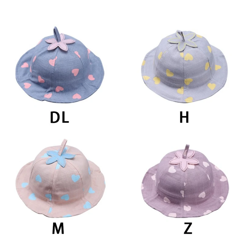 Heart Print Toddler Kids Beach Cap Summer Cute Princess Baby Hat With Flower Bucket 0-12M | Детская одежда и обувь