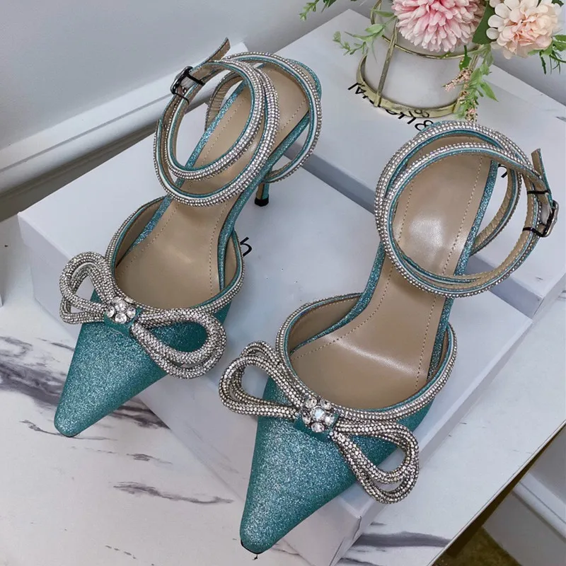 

Prowow Silk High Heels Women Crystal Bowtie Ladies Pumps Diamond Decor Party Shoes Wedding Chic Woman Shoe