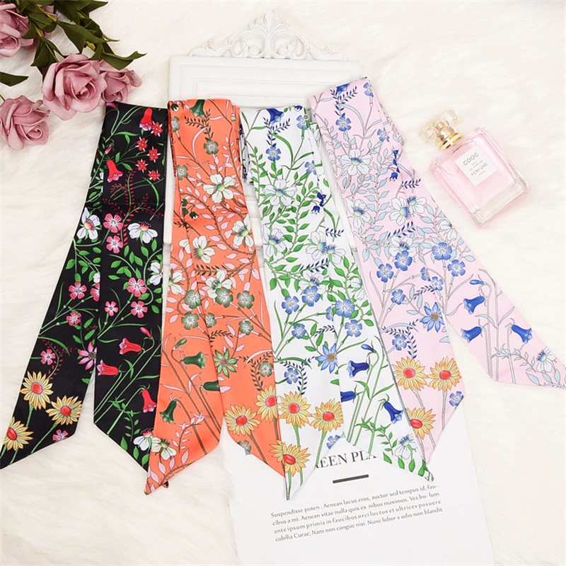 

Spring new ladies scarf luxury simulation silk scarves tied bag handle small ribbon scarves hairbands streamers wristbands BS18