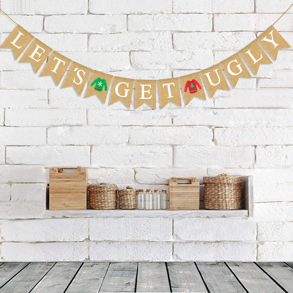 Джутовые мешковины Давайте получить уродливые баннер Зимний Рождественский