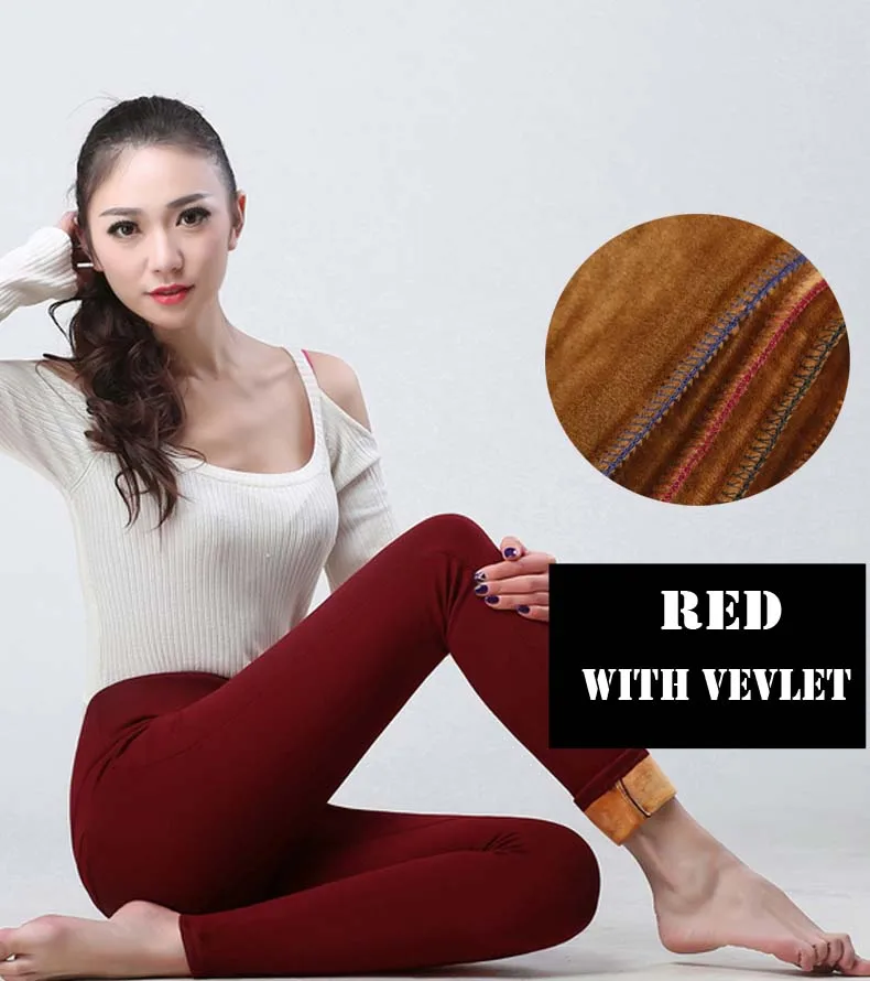 Dark Red VeVlet Зимние Теплые повседневные тянущиеся узкие брюки-карандаш с высокой эластичной талией для мам, большие размеры 6XL, женские брюки, женские леггинсы, уличная одежда - Цвет: Dark Red VeVlet