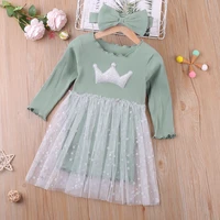 2022 spring knitted stitching mesh princess dress girl kids dress newborns baby girl clothes dress for girls