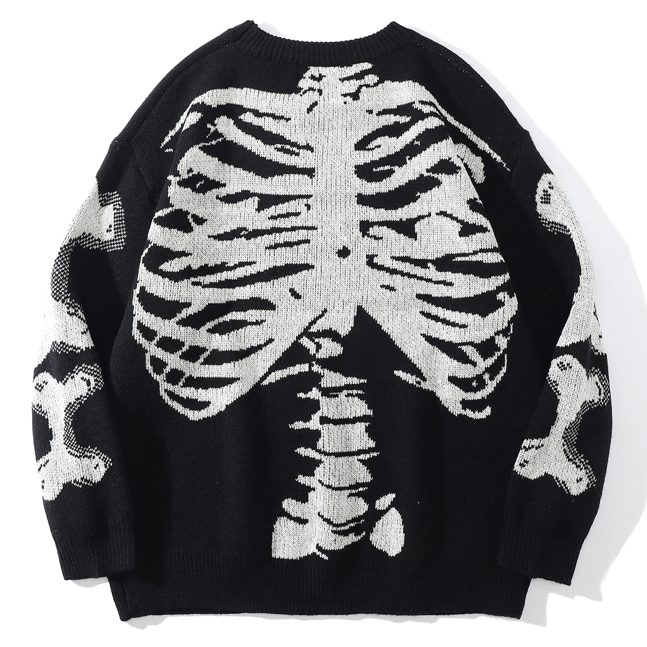 Maglione lavorato a maglia in osso scheletro Harajuku allacciato maglioni Streetwear autunno Hip Hop maglione Pullover Casual uomo moda top allentati