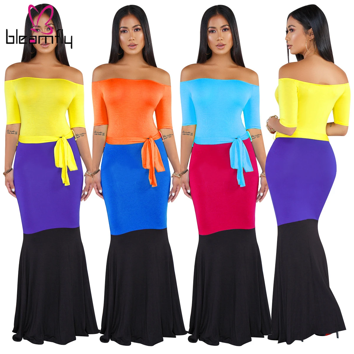 2019 Женское Платье макси с открытыми плечами и вырезом лодочкой рукавом средней