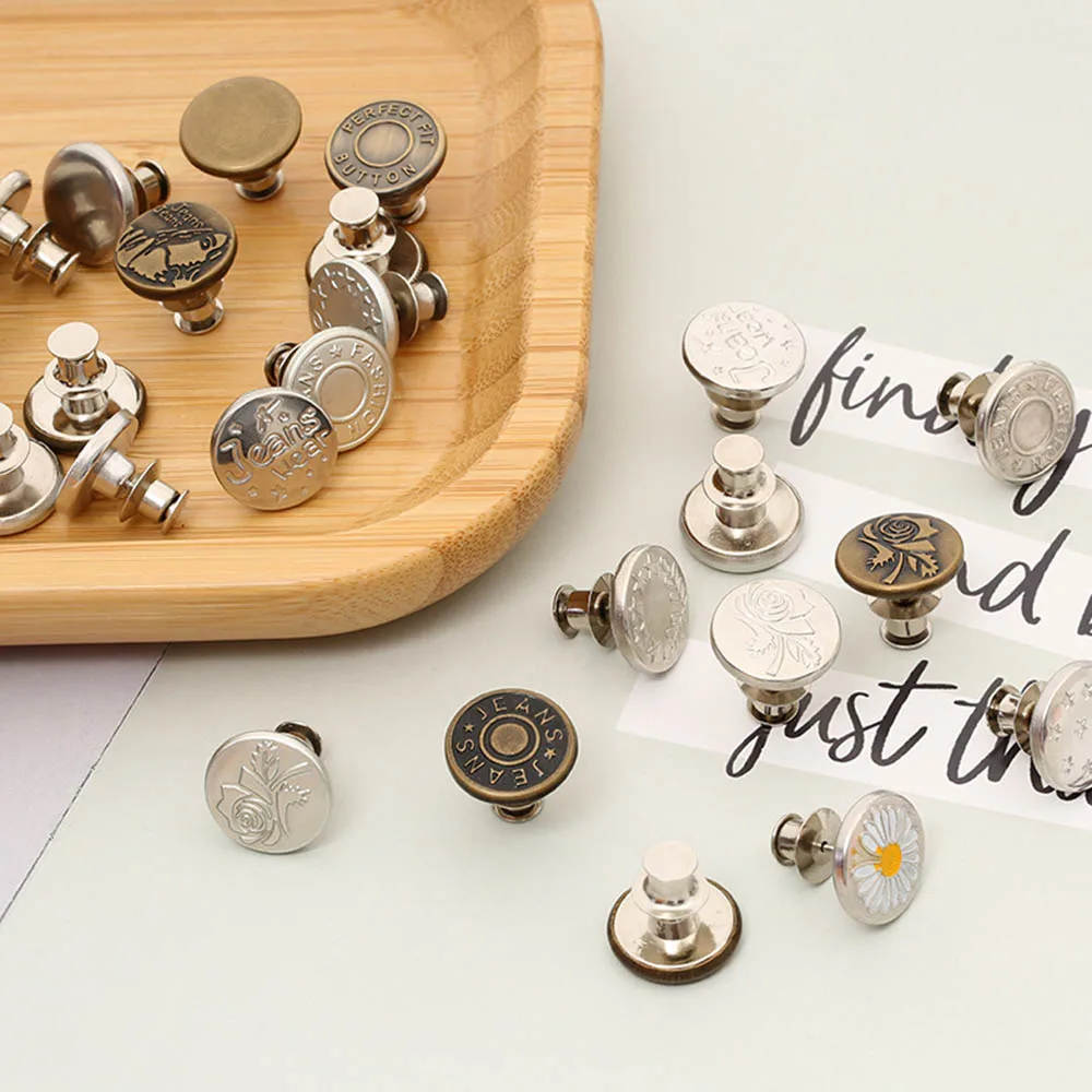 6Pcs Snap Fastener Metal Buttons For Clothing Jeans Removable Adjustable Self Increase Reduce Waist Free Nail Twist - купить по