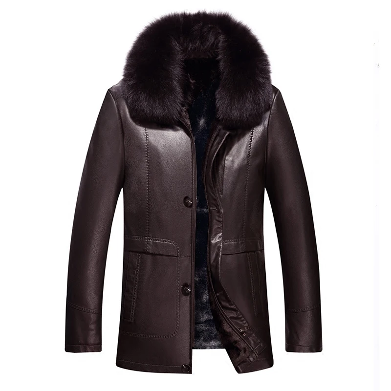 

Genuine Jacket Clothing Leather Men Long Fox Collar Fur One Sheep Skin Plus Velvet Coat Men's Jackets
