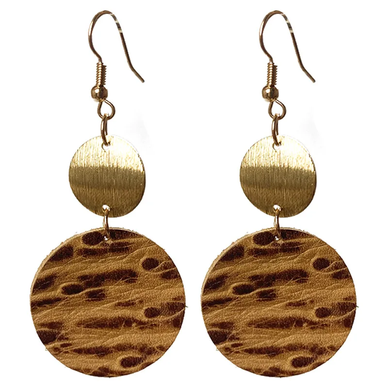 

Double Layers Embossed Genuine Leather Disc Dangle Drop Earrings for Women Classic Newest Fashion Jewelry