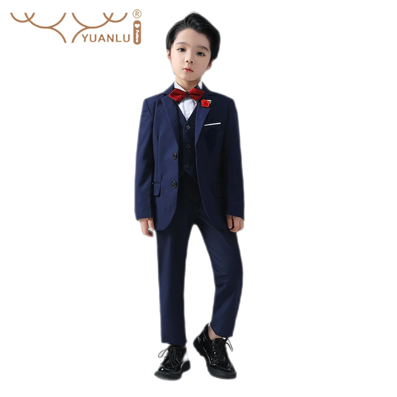 Formal Suit for Kids 2 Year and 14 Years Elegant Dress Suit Jacket Vest Pants Bow Tie Shirt Finest 5Pcs Stylish Kid's Costume