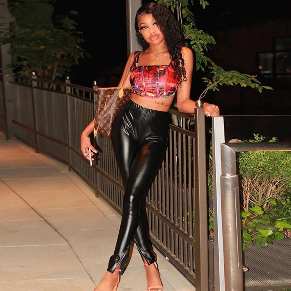 Женские брюки-карандаш из искусственной кожи элегантные облегающие однотонные