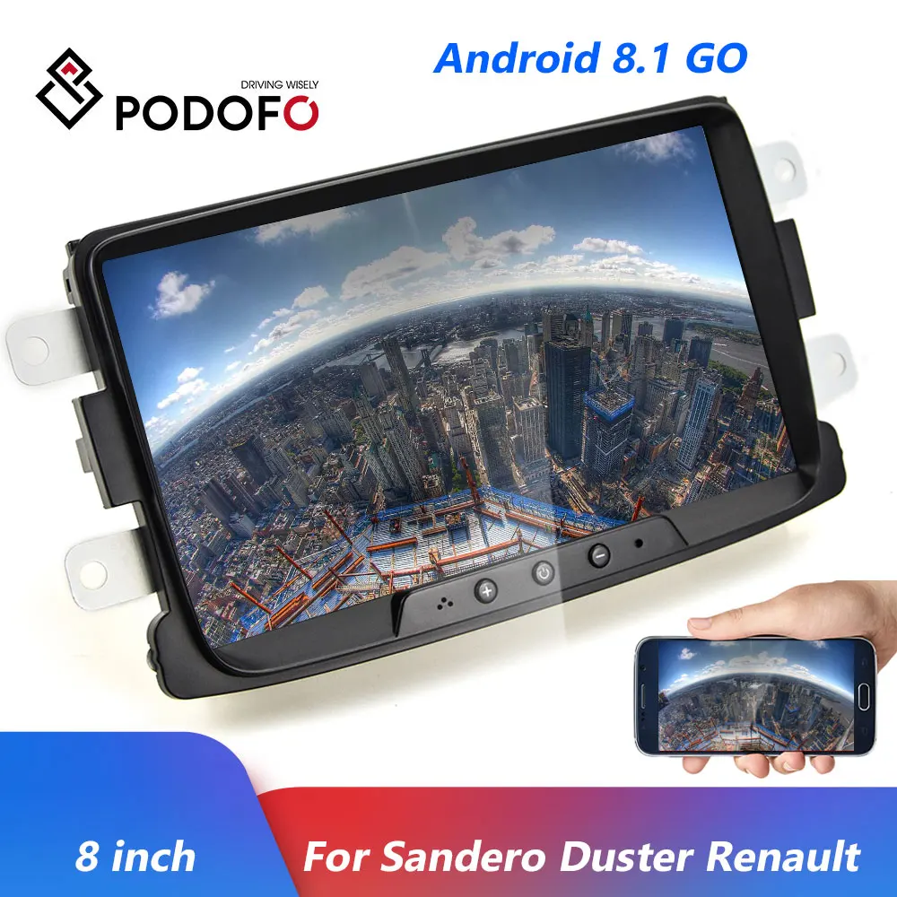 Podofo Android 8,1 " Автомобильный Радио авторадио 2 Din мультимедиа MP5 плеер gps Buletooth стерео Зеркало Ссылка для Renault Sander