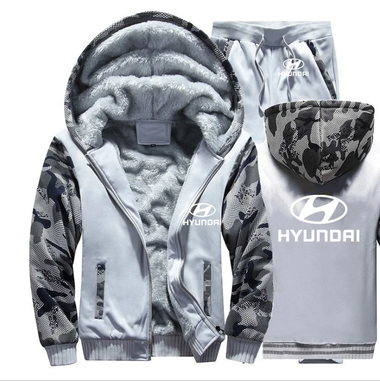 Толстовки для мужчин hyundai Motor Car Logo Мужские s толстовки костюм зимний толстый теплый флис хлопок спортивный костюм на молнии мужская куртка+ брюки 2 шт - Цвет: 825