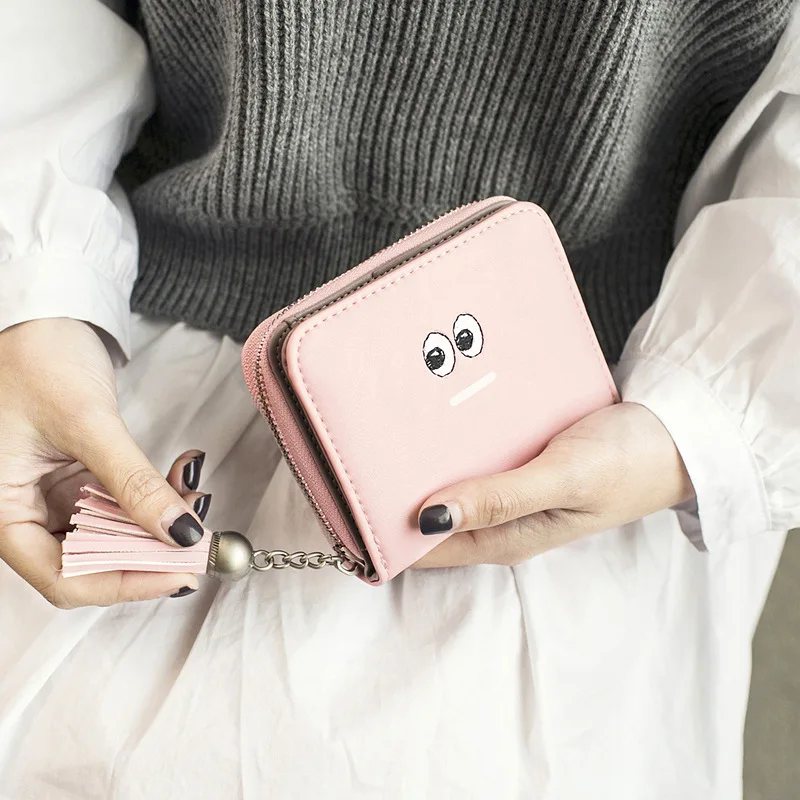 Zipper Wallet Female Short Student Korean Version Cute Small Fresh Simple Multifunctional Two Folding Purse Anime | Багаж и сумки