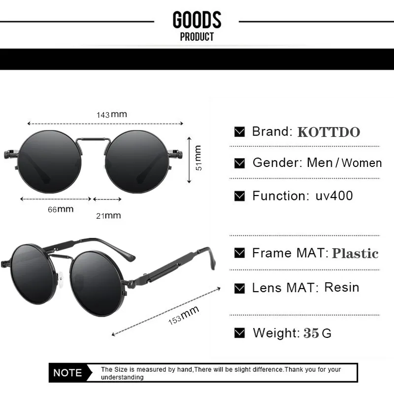 

2020 Classic New Punk Sunglasses Women Anti-reflective Mirror Round Metal Sun Glasses Vintage Men New Spring Glasses Uv400