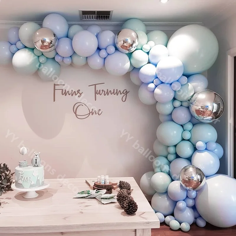 126 шт шаров гирлянды арочный комплект мака синий серый Тиффани пастельный на день