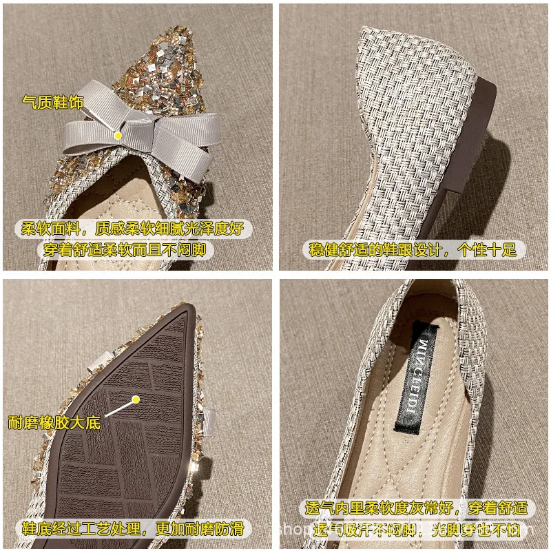 

Big Size43 Fashion Flats for Women Shoes 2021 Spring Summer Bowknot Boat Shoes Pointed Toe Casual Slip-on Shoes Elegant Ladies