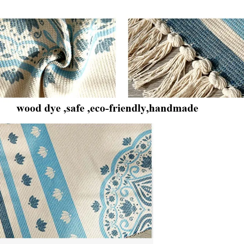 

Bohemian Cotton Weave Welcome Door Mat Handmade Geometric Bathroom Carpet With Tassel Prayer Rugs