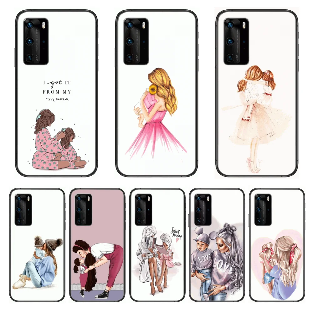 

mother baby Phone Case For Huawei P 40 30 20 10 Lite Smart Z Pro Black Etui Coque Painting Hoesjes comic fashion