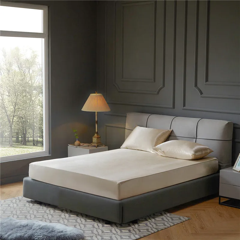 Атласная шелковая простыня роскошный однотонный наматрасник с эластичной