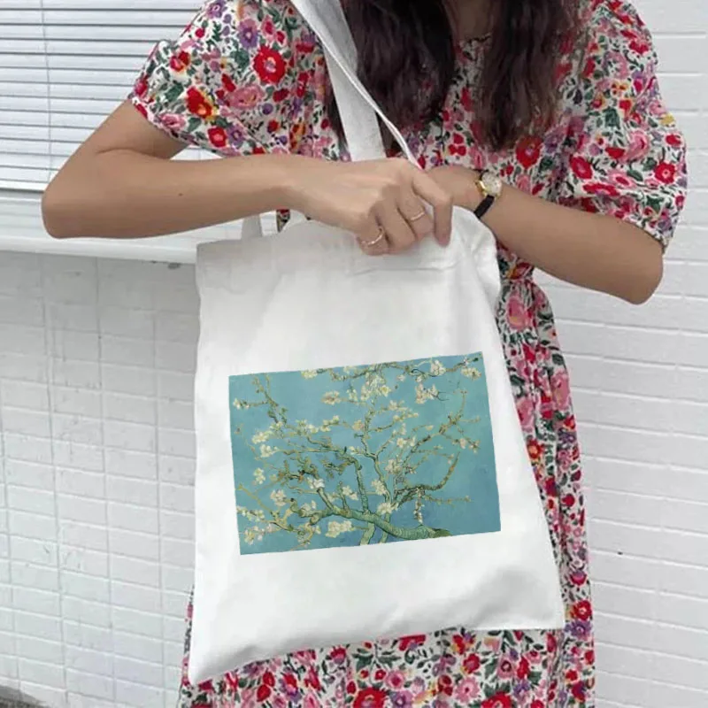 

Japan Style Women Canvas Shopping Bag Mount Fuji Art Painting Casual Cartoon Print Bag Large Harajuku Ladies Shoulder Bag