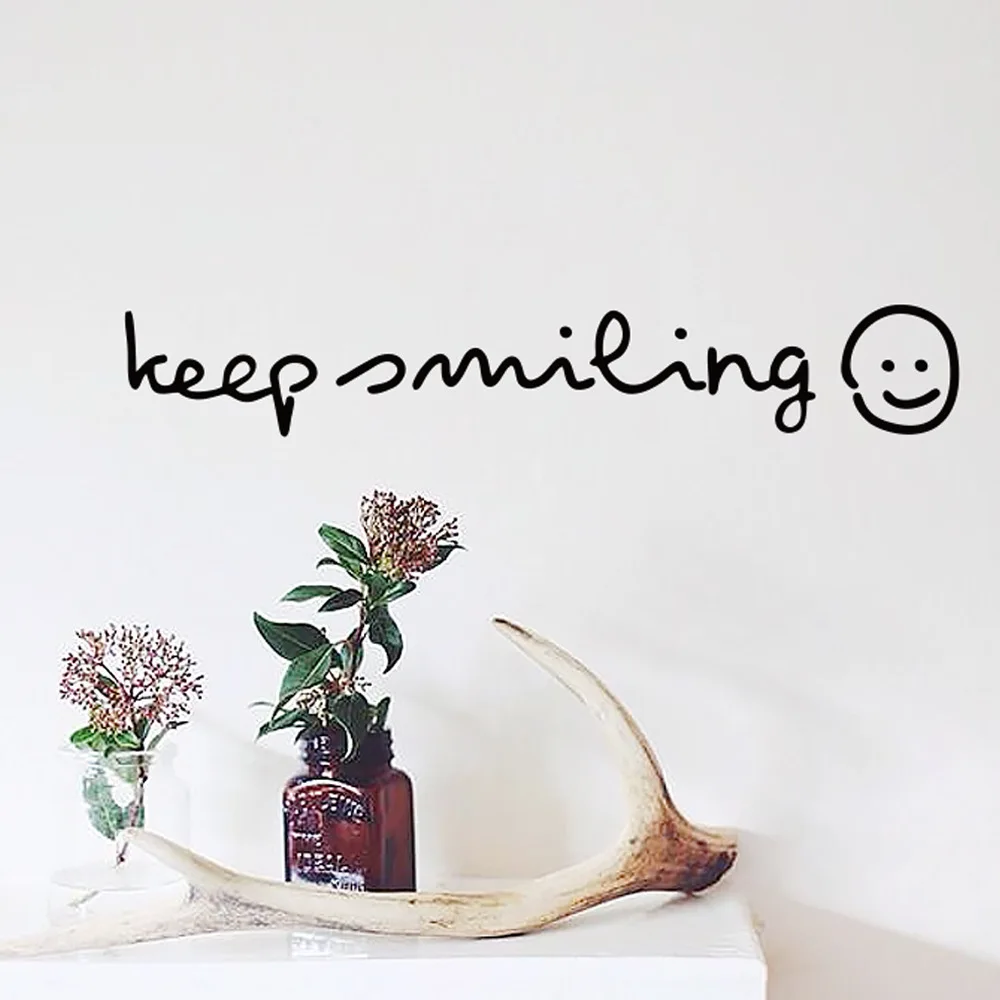 

Keep Smiling Quotes Wall Stickers Girls' Room Bedroom Home Decoration Diy Smiley Wall Decals Mural Art Sticker