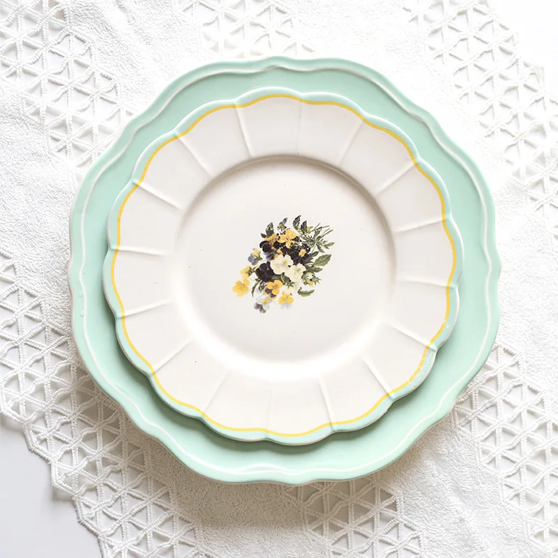 Ceramic plate Vintage Flower Pattern Lace Design European Simple Household Small Steak dessert Coffee Cup Set kitchen acce | Дом и сад