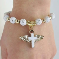 church bracelet boy girl baptism christening angel wing cross bracelet