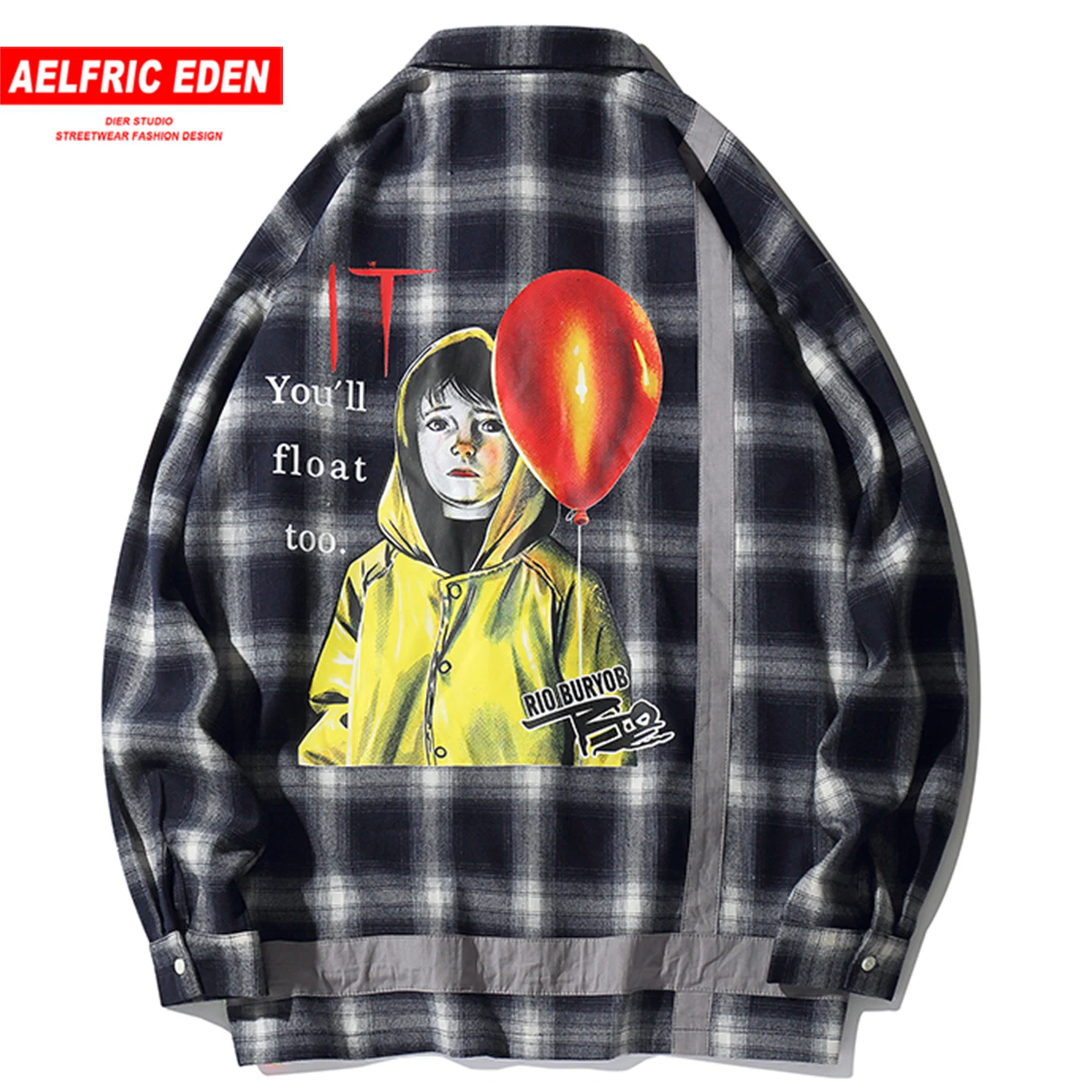 Мужская рубашка в клетку с рисунком воздушных шаров для мальчиков Модная уличная