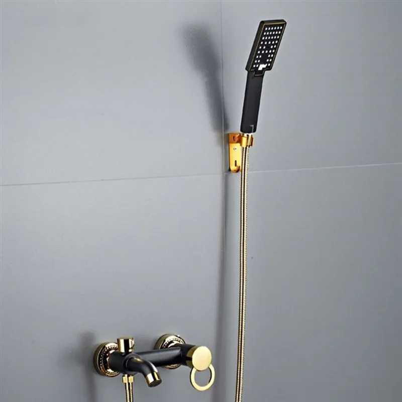 

Shower Faucets Black Brass Bathroom Bathtub Shower Faucet Set Hand Conversion Spray Head Wall Mounted Bathroom Shower Mixer Taps