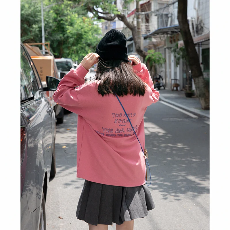 Женская футболка с принтом спереди и сзади свободный ленивый Топ длинным рукавом