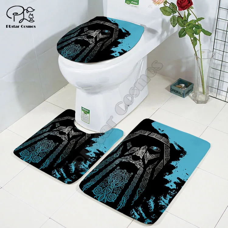 cartoon funny viking tattoo 3d printed bathroom pedestal rug lid toilet cover bath mat set drop shipping style 3 free global shipping
