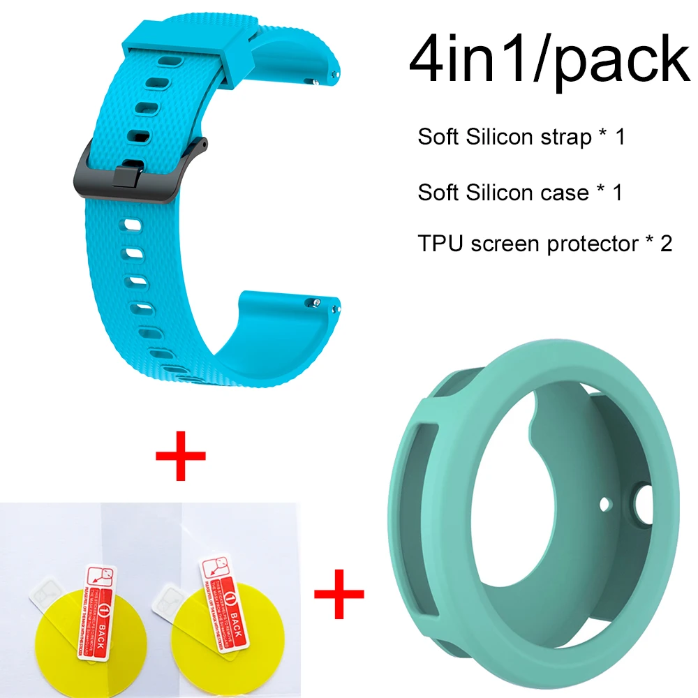 Sky Blue-Mint Gree 4в1 умные часы аксессуары для Garmin Vivoactive3 Ремешок Браслет мягкий силиконовый браслет для Vivoactive 3 Чехол пленка для экрана - Цвет: Sky Blue-Mint Gree