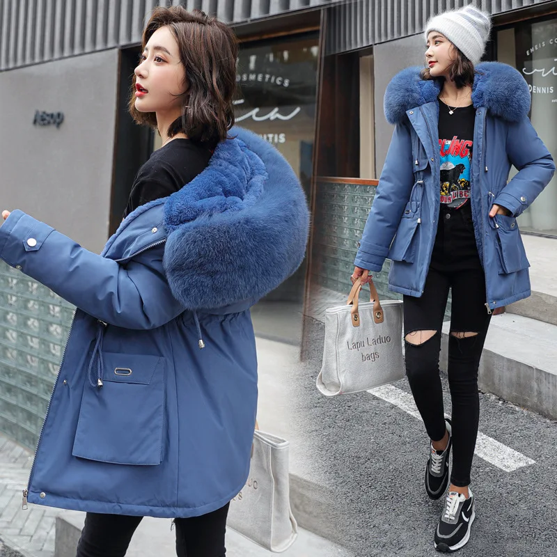 

Women Medium Long Winter Jacket Fur Collar Hooded Windproof Warm BIO Down Coat Oversize Cotton padded Parkas