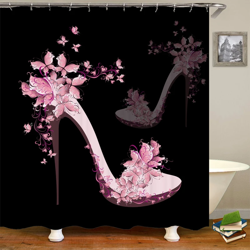 

Waterproof Bathroom Shower Curtain Set with 12 Hooks Toilet Seat Bath Mats and Rugs Non-slip Carpet Toilet Covers