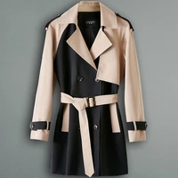 women contrast color patchwork trench coat fashion trendy british double breasted slim dust coat female short windbreaker