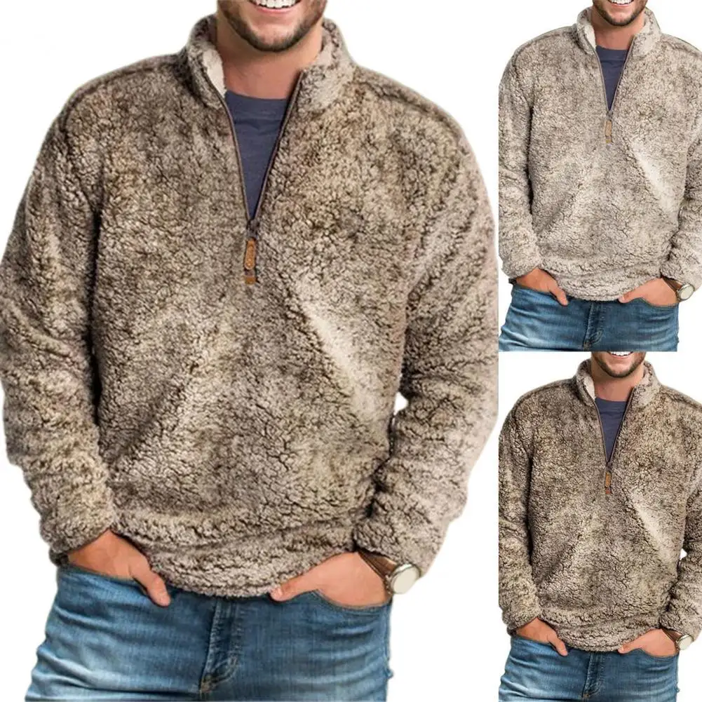 

Dropshipping!! Men Top Stand Collar Solid Color Lamb Sweater Spacious Male Autumn Sweater for Winter