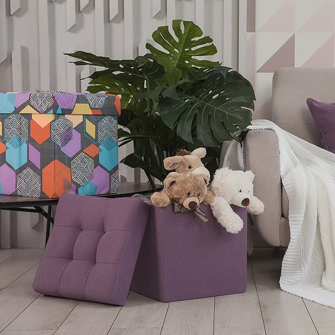 Дели пуф складной для хранения Delicatex сиреневый игрушек в прихожию